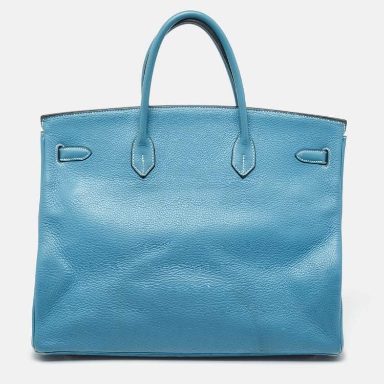 Pre Owned Hermes Bleu Jean Taurillon Clemence Leather Palladium Finish Birkin 40 Bag