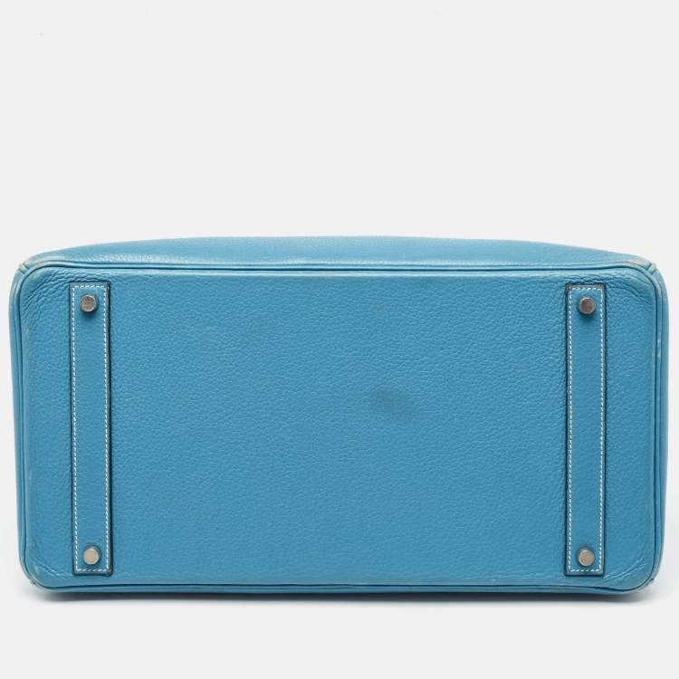 Pre Owned Hermes Bleu Jean Taurillon Clemence Leather Palladium Finish Birkin 40 Bag
