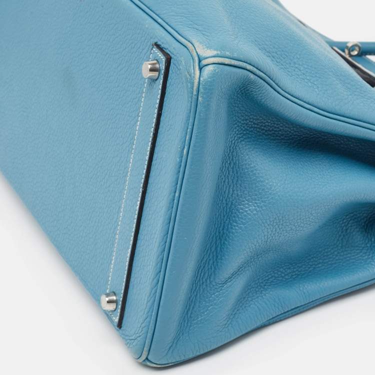 Pre Owned Hermes Bleu Jean Taurillon Clemence Leather Palladium Finish Birkin 40 Bag