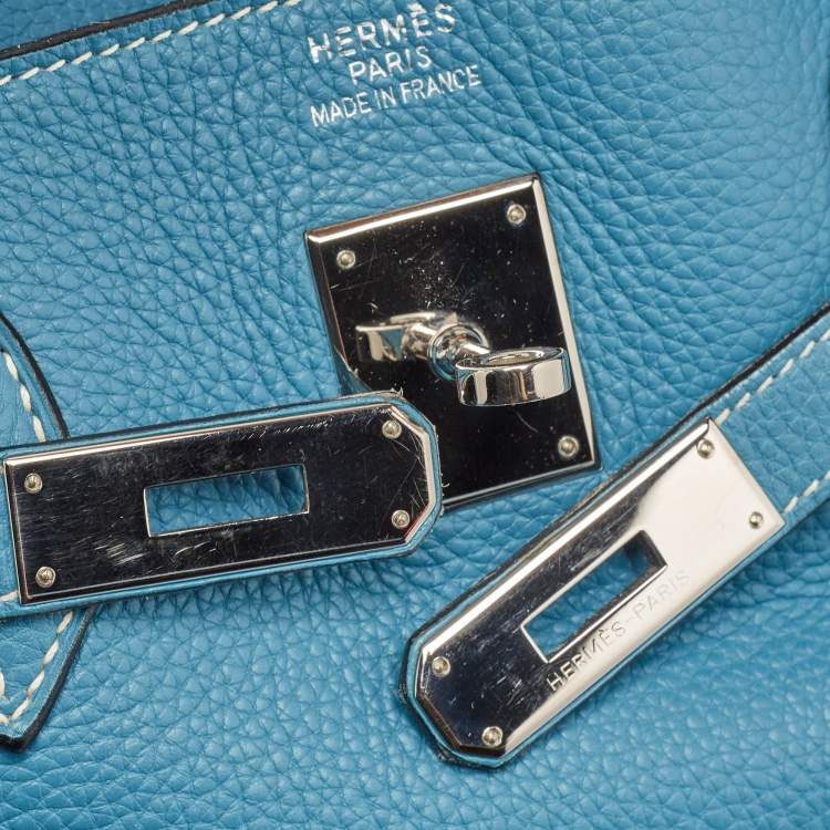 Pre Owned Hermes Bleu Jean Taurillon Clemence Leather Palladium Finish Birkin 40 Bag