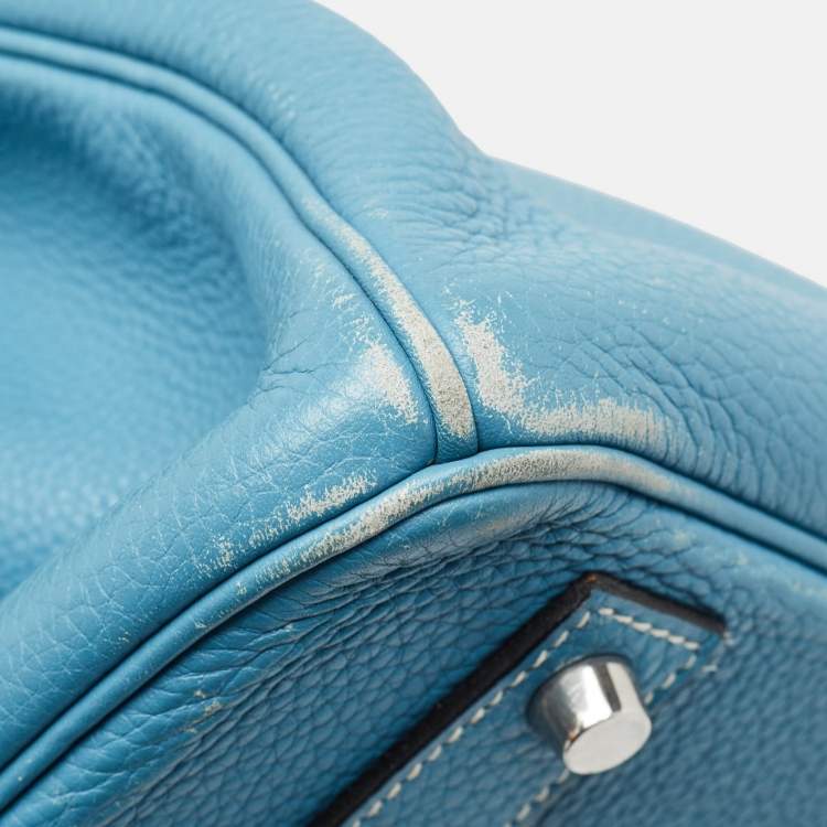 Pre Owned Hermes Bleu Jean Taurillon Clemence Leather Palladium Finish Birkin 40 Bag
