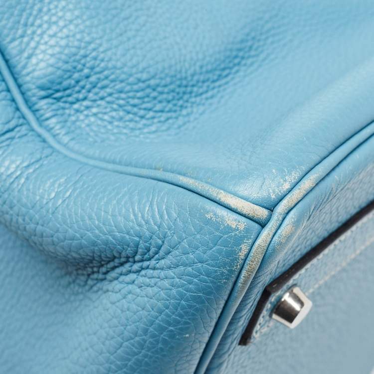 Pre Owned Hermes Bleu Jean Taurillon Clemence Leather Palladium Finish Birkin 40 Bag
