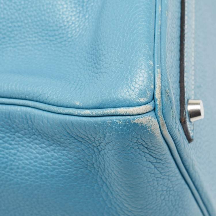 Pre Owned Hermes Bleu Jean Taurillon Clemence Leather Palladium Finish Birkin 40 Bag