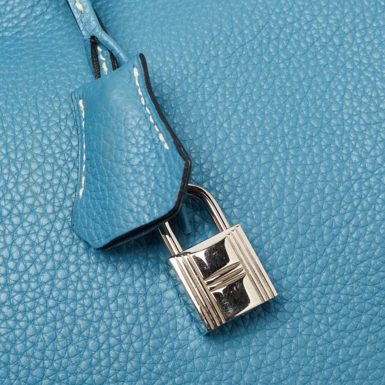 Pre Owned Hermes Bleu Jean Taurillon Clemence Leather Palladium Finish Birkin 40 Bag