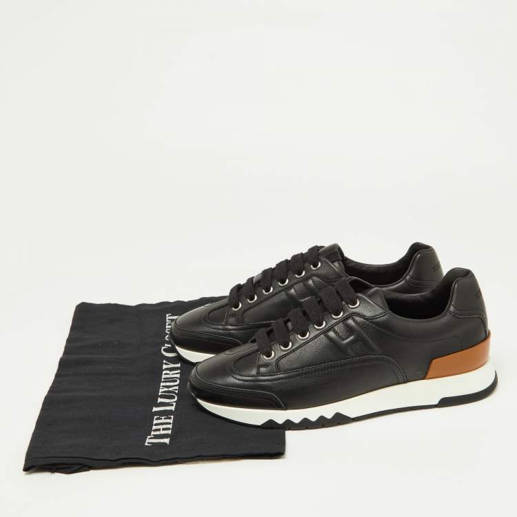 Pre Owned Hermes Black Leather Trail Low Top Sneakers Size 36