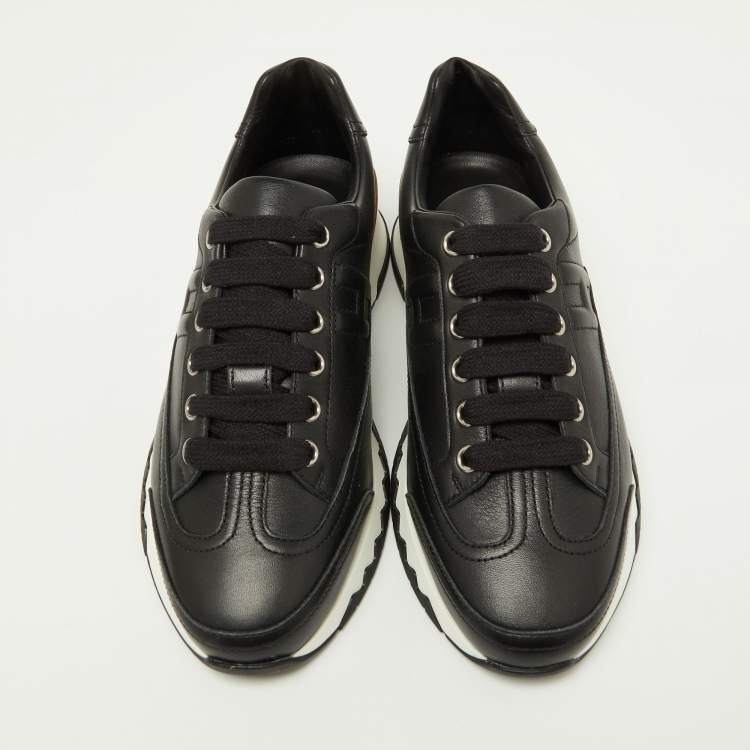 Pre Owned Hermes Black Leather Trail Low Top Sneakers Size 36