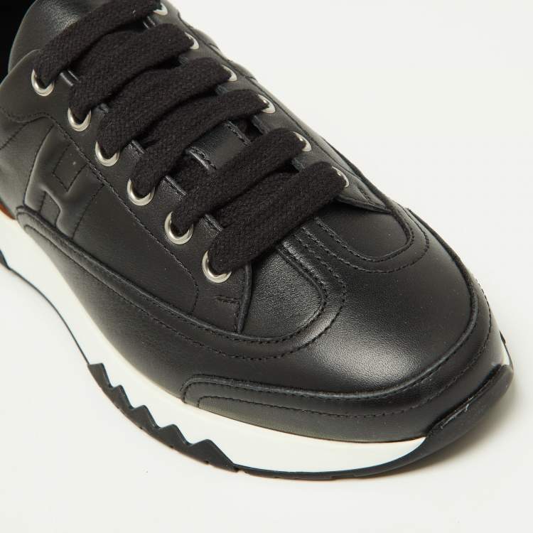 Pre Owned Hermes Black Leather Trail Low Top Sneakers Size 36