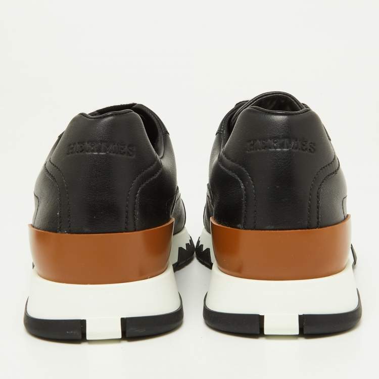Pre Owned Hermes Black Leather Trail Low Top Sneakers Size 36