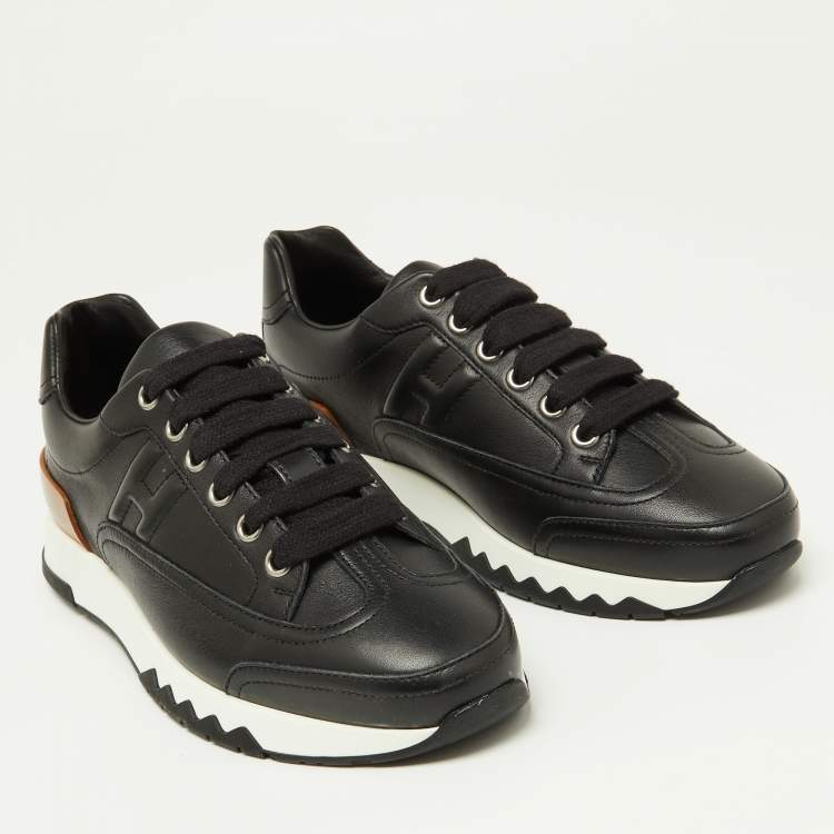 Pre Owned Hermes Black Leather Trail Low Top Sneakers Size 36