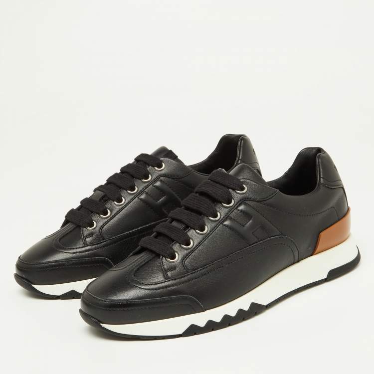 Pre Owned Hermes Black Leather Trail Low Top Sneakers Size 36
