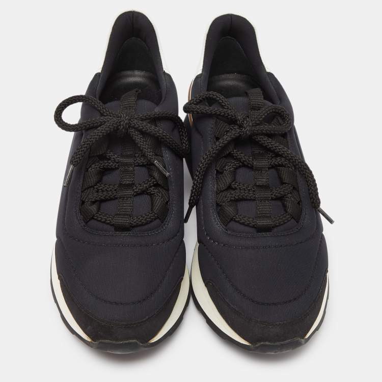 Pre Owned Hermes Balck/White Neoprene and Leather Miles Low Top Sneakers Size 35.5