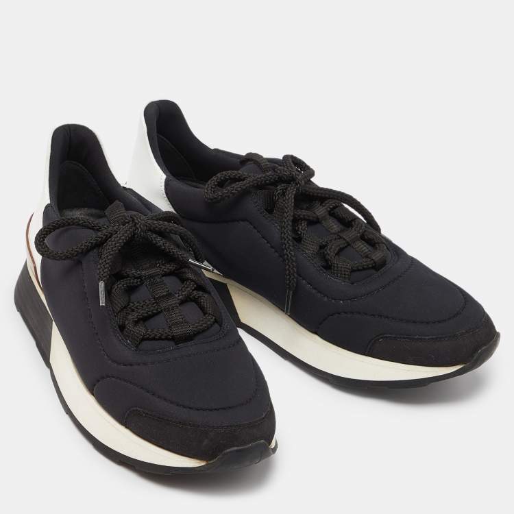 Pre Owned Hermes Balck/White Neoprene and Leather Miles Low Top Sneakers Size 35.5