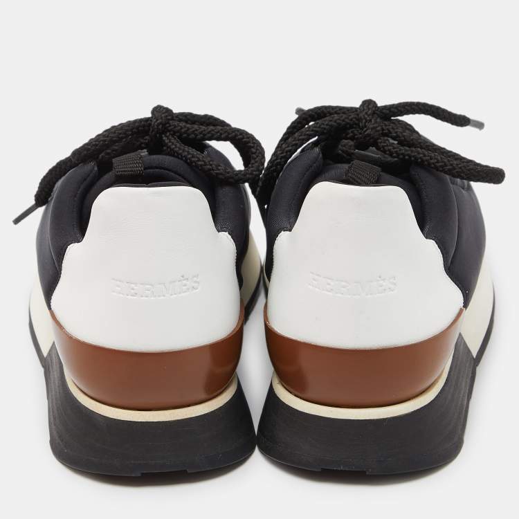 Pre Owned Hermes Balck/White Neoprene and Leather Miles Low Top Sneakers Size 35.5