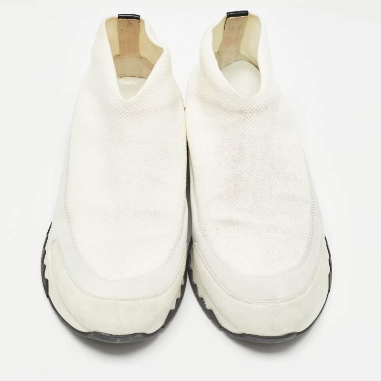 Pre Owned Hermes White Knit Fabric Tokyo Sneakers Size 38.5