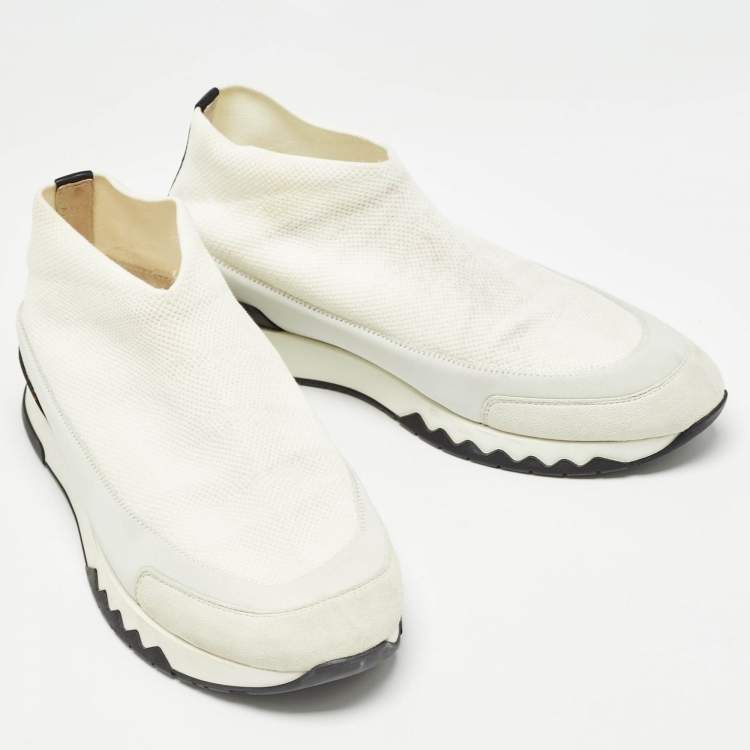 Pre Owned Hermes White Knit Fabric Tokyo Sneakers Size 38.5