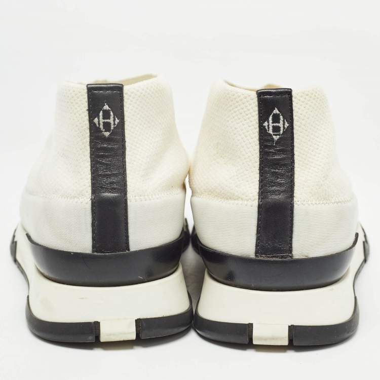 Pre Owned Hermes White Knit Fabric Tokyo Sneakers Size 38.5