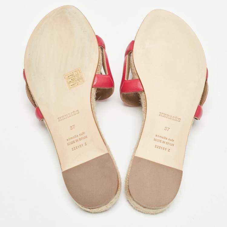 مملوكة مسبقًا Herm�ès Pink Leather Famosa Espradrille Flats Size 37