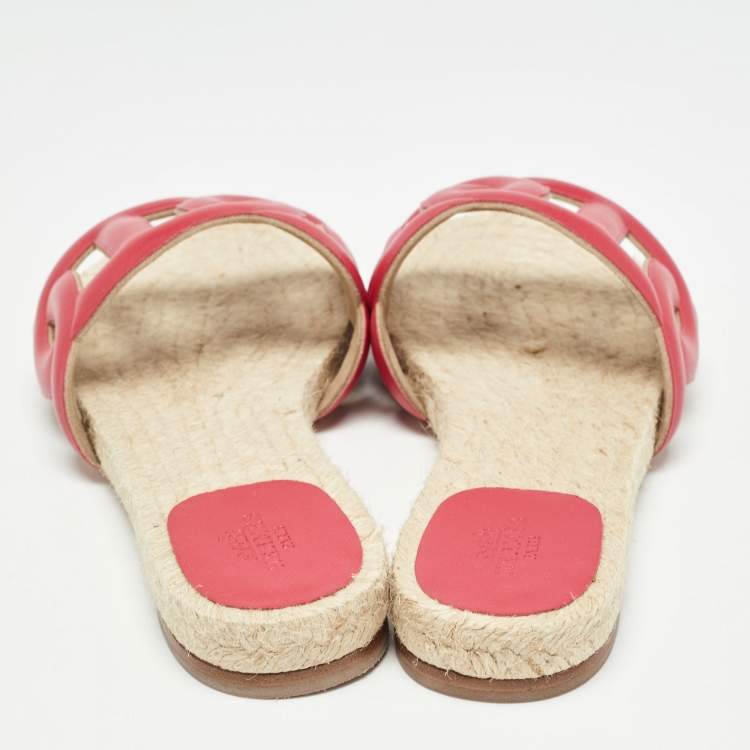 مملوكة مسبقًا Hermès Pink Leather Famosa Espradrille Flats Size 37