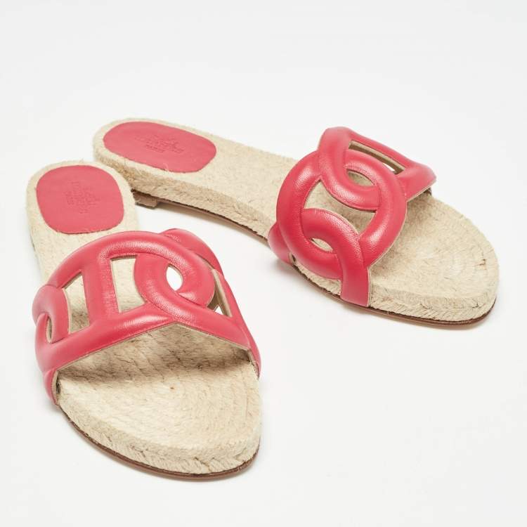 مملوكة مسبقًا Hermès Pink Leather Famosa Espradrille Flats Size 37