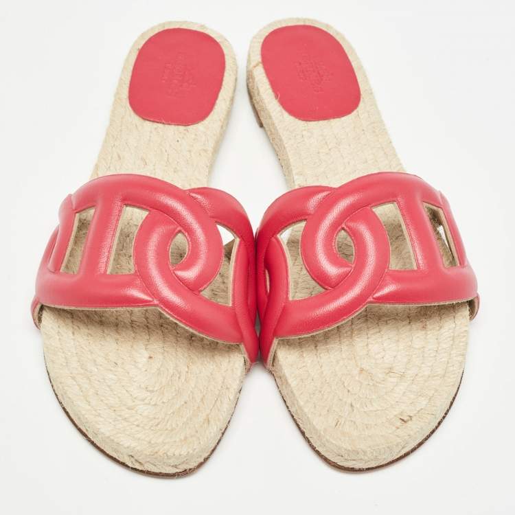 مملوكة مسبقًا Hermès Pink Leather Famosa Espradrille Flats Size 37