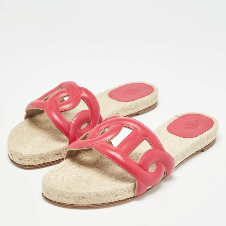 مملوكة مسبقًا Hermès Pink Leather Famosa Espradrille Flats Size 37