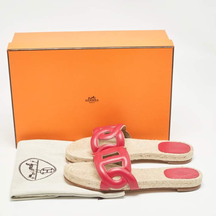 مملوكة مسبقًا Hermès Pink Leather Famosa Espradrille Flats Size 37