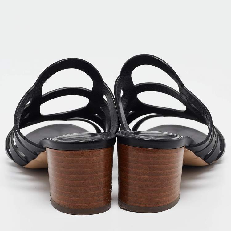 Pre Owned Hermes Black Leather Celena Sandals Size 39