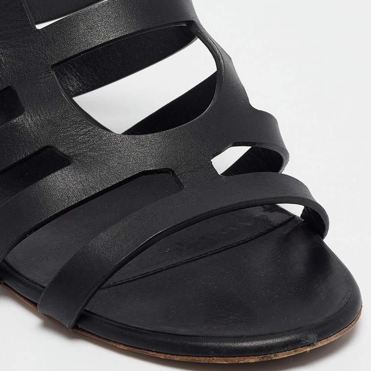 Pre Owned Hermes Black Leather Celena Sandals Size 39