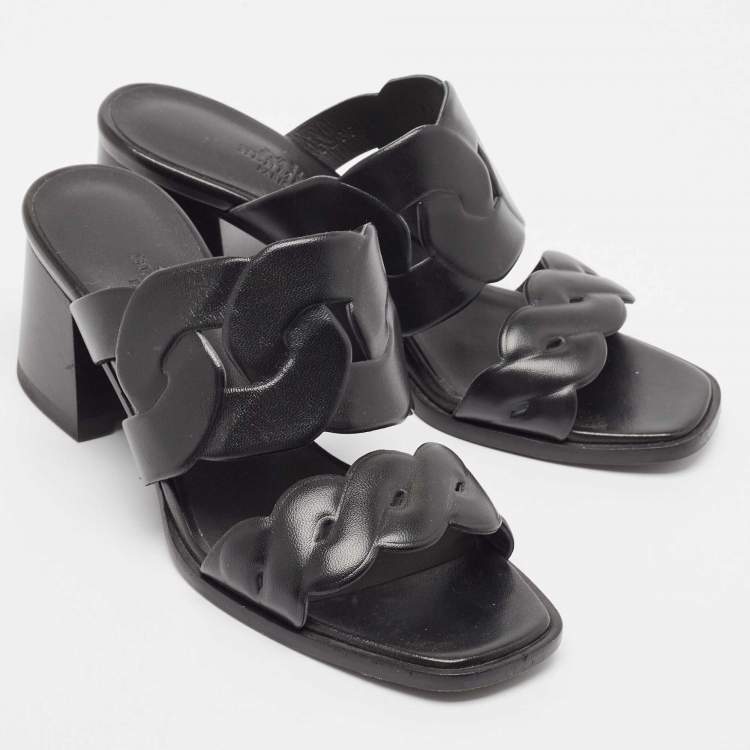 Pre Owned Hermes Black Leather Gaby Sandals Size 36