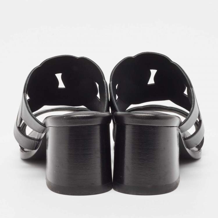 Pre Owned Hermes Black Leather Gaby Sandals Size 36