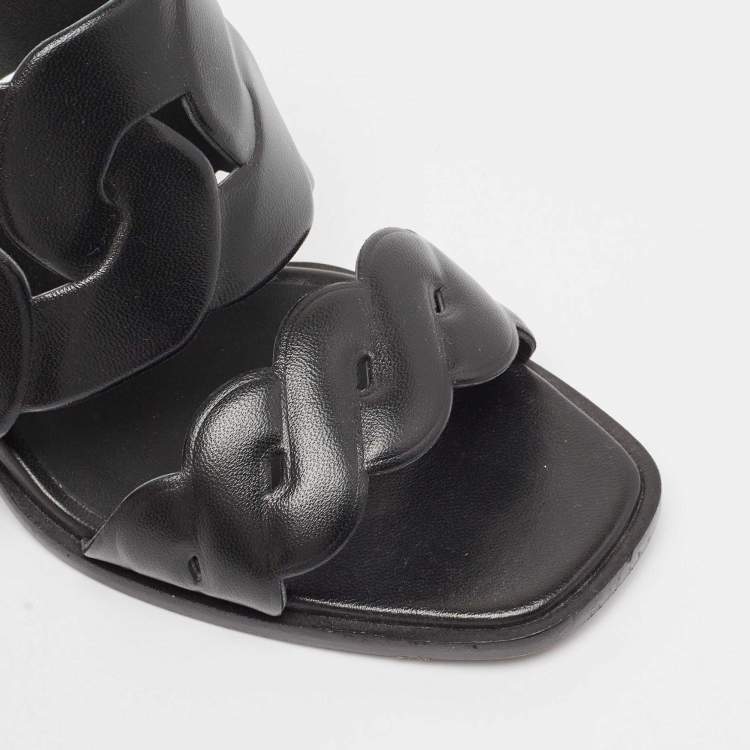 Pre Owned Hermes Black Leather Gaby Sandals Size 36