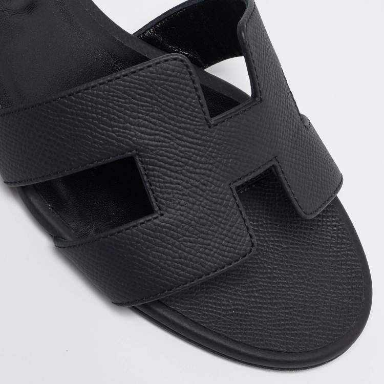 Pre Owned Hermes Black Leather Oasis Slide Sandals Size 38.5