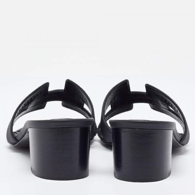 Pre Owned Hermes Black Leather Oasis Slide Sandals Size 38.5