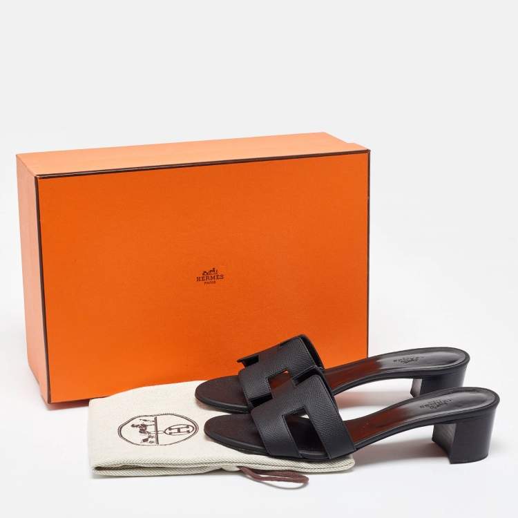 Pre Owned Hermes Black Leather Oasis Slide Sandals Size 38.5