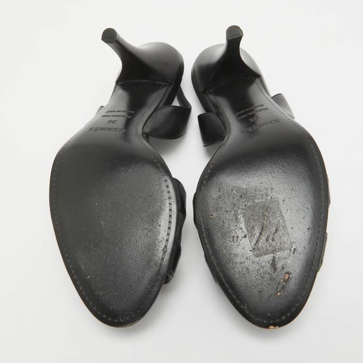 Pre Owned Hermes Black Leather Studded Night Slingback Sandals Size 36
