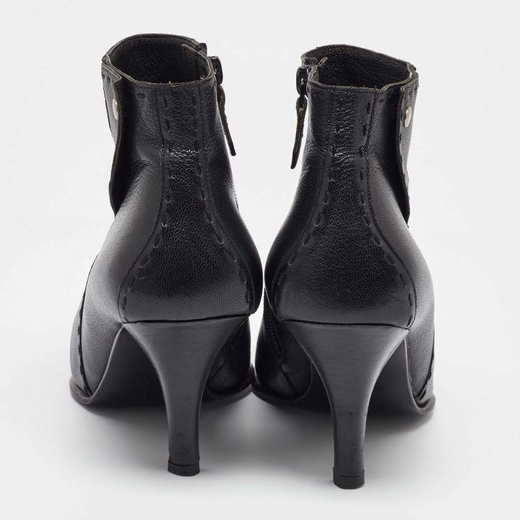 Pre Owned Hermes Black Leather Pointed Toe Ankle Length Boots Size 39.5