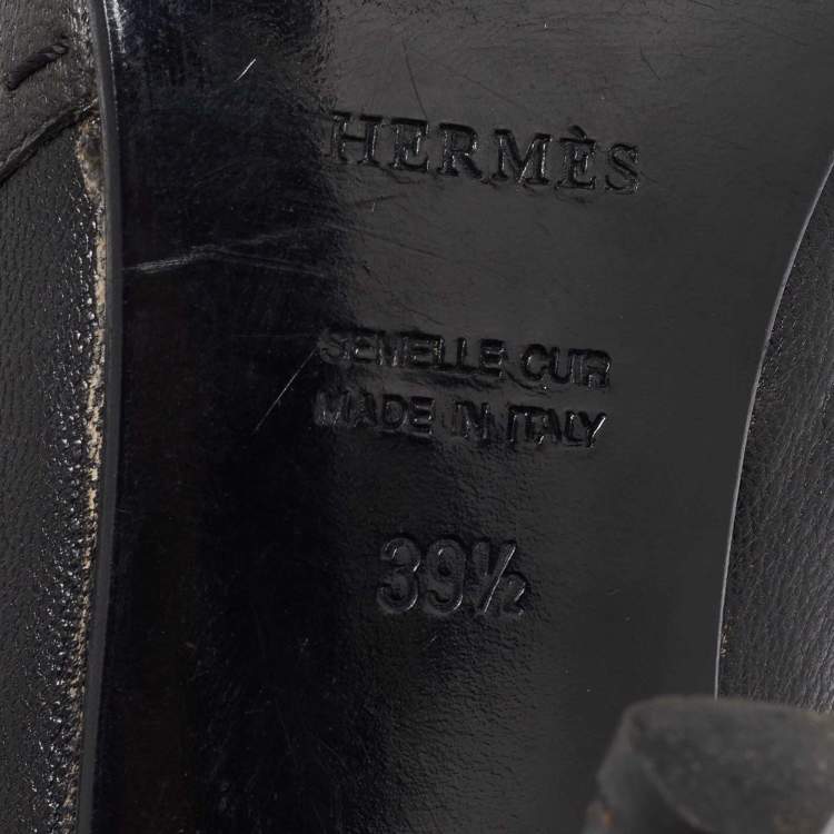 Pre Owned Hermes Black Leather Pointed Toe Ankle Length Boots Size 39.5