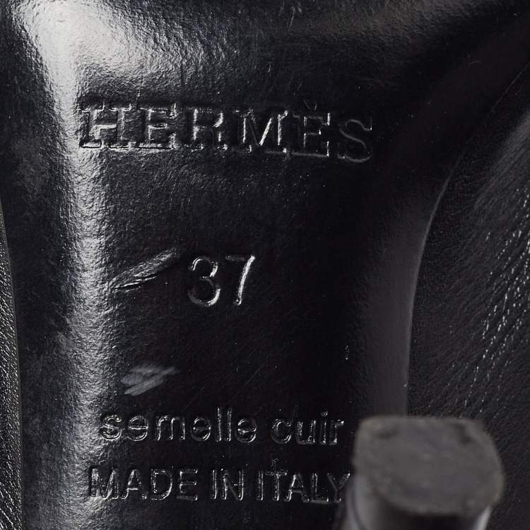Pre Owned Hermes Black Leather Heel Mule Sandals Size 37