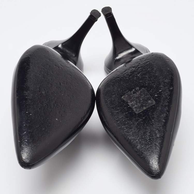 Pre Owned Hermes Black Leather Heel Mule Sandals Size 37