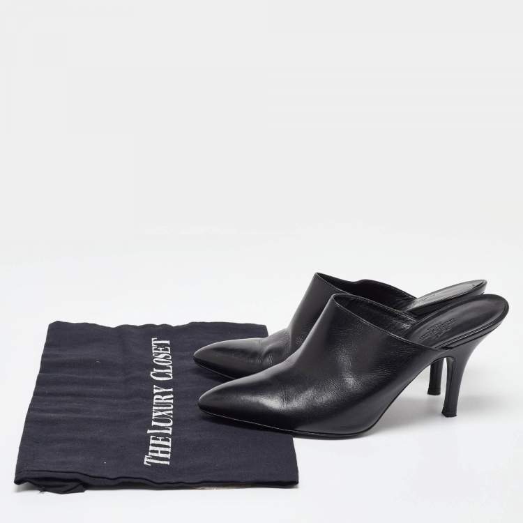 Pre Owned Hermes Black Leather Heel Mule Sandals Size 37