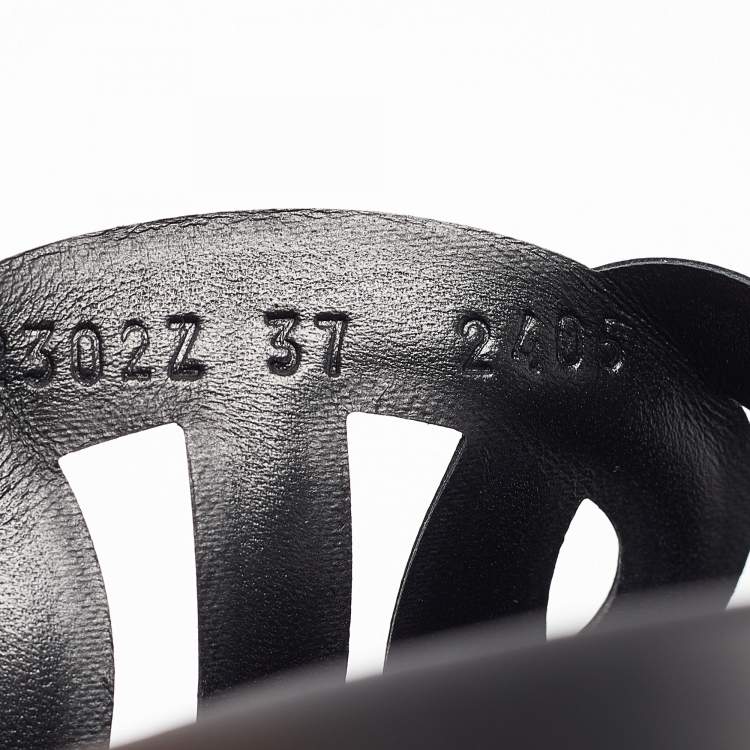 Pre Owned Hermes Black Leather Extra Slides Size 37