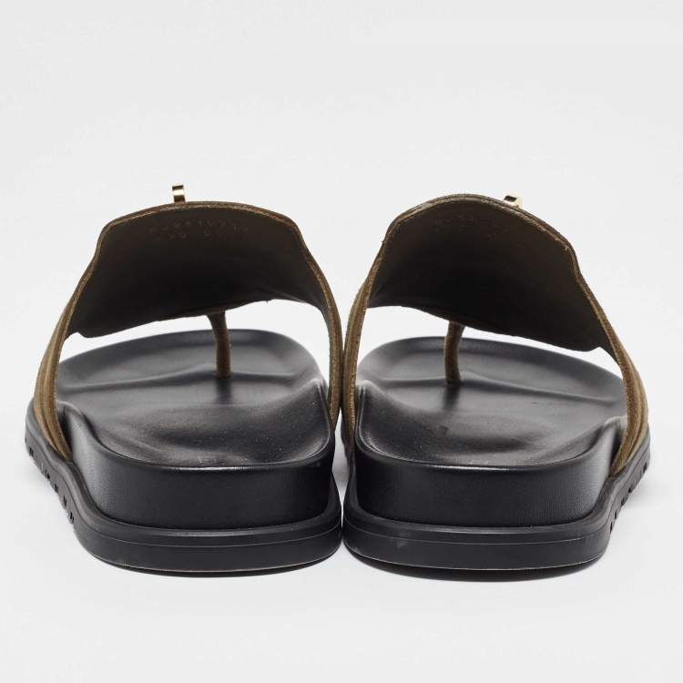 Pre Owned Hermès Olive Green Suede Empire Slides Size 39