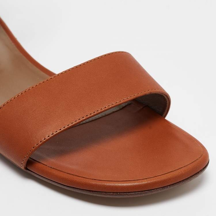 Pre Owned Hermes Brown Leather Manege Ankle Strap Flat Sandals Size 39