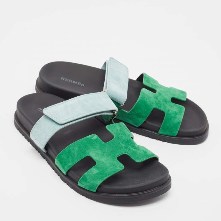 Pre Owned Hermes Grey/Blue Suede Chypre  Sandals Size 40