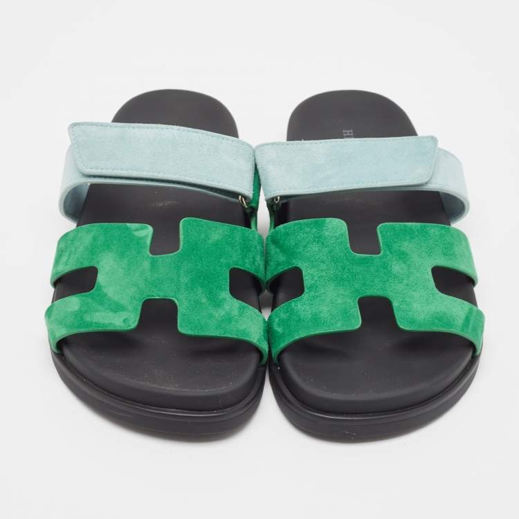 Pre Owned Hermes Grey/Blue Suede Chypre  Sandals Size 40