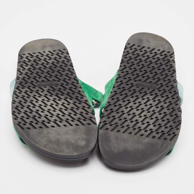 Pre Owned Hermes Grey/Blue Suede Chypre  Sandals Size 40