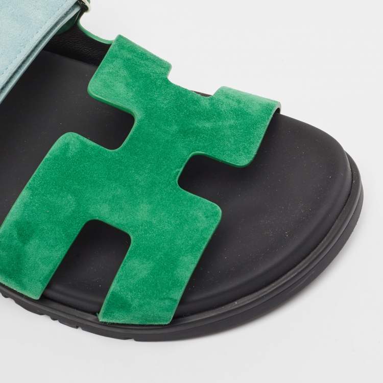 Pre Owned Hermes Grey/Blue Suede Chypre  Sandals Size 40