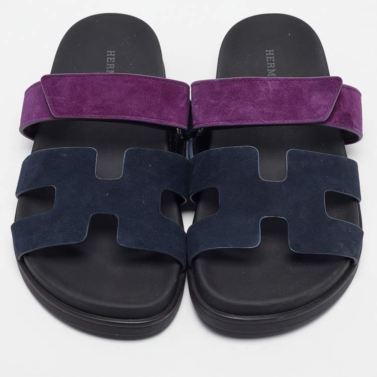 Pre Owned Hermes Navy Blue/Purple Suede  Chypre Slide Sandals Size 40