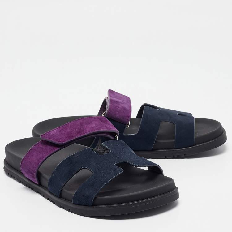 Pre Owned Hermes Navy Blue/Purple Suede  Chypre Slide Sandals Size 40
