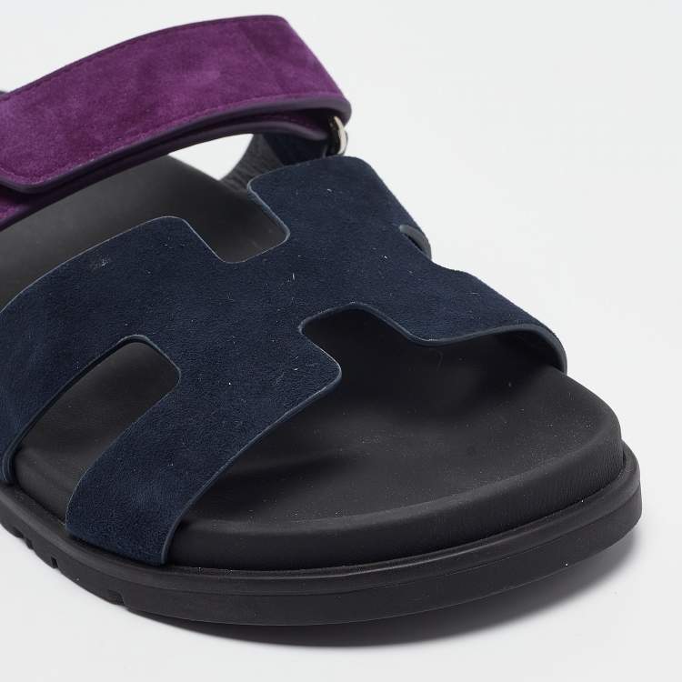 Pre Owned Hermes Navy Blue/Purple Suede  Chypre Slide Sandals Size 40